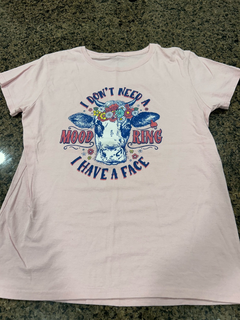 Pink Graphic Tee with Floral Cow Design